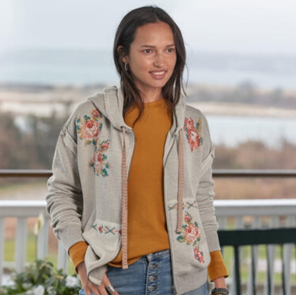 Sundance Annabeth Zip Hoodie Floral Embroidered Gray Women's Size Small - Picture 10 of 10